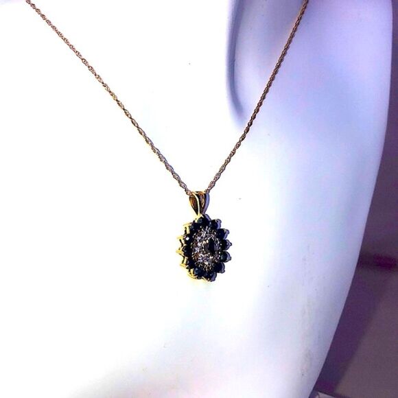 Sapphire and Diamond Vermeil Pendant & 14kt Yellow Gold Spring Clasp Necklace - Picture 11 of 16